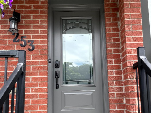 Grey Steel Entry Door with Decorative Glass