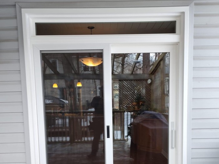 White Sliding Patio Door with Transom Window