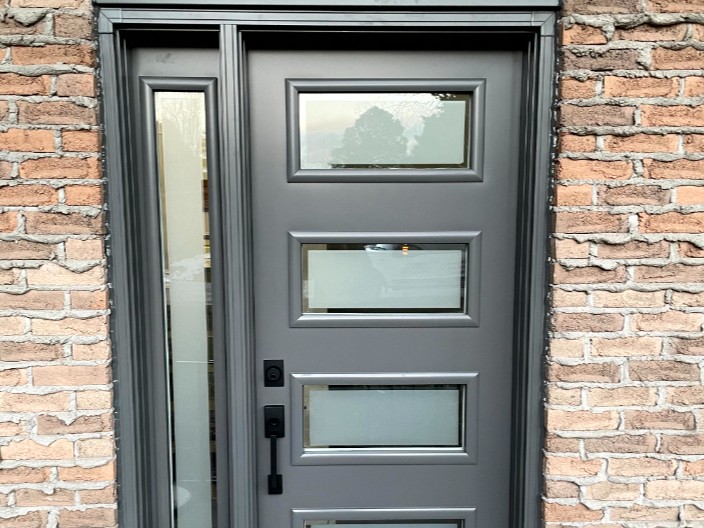 Contemporary Grey Entryway with Frosted Glass