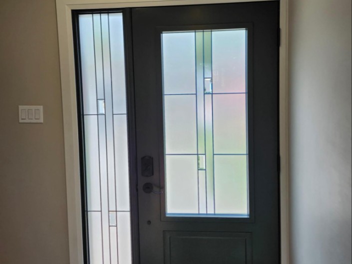 Iron Ore Entry Door with Frosted Glass Design