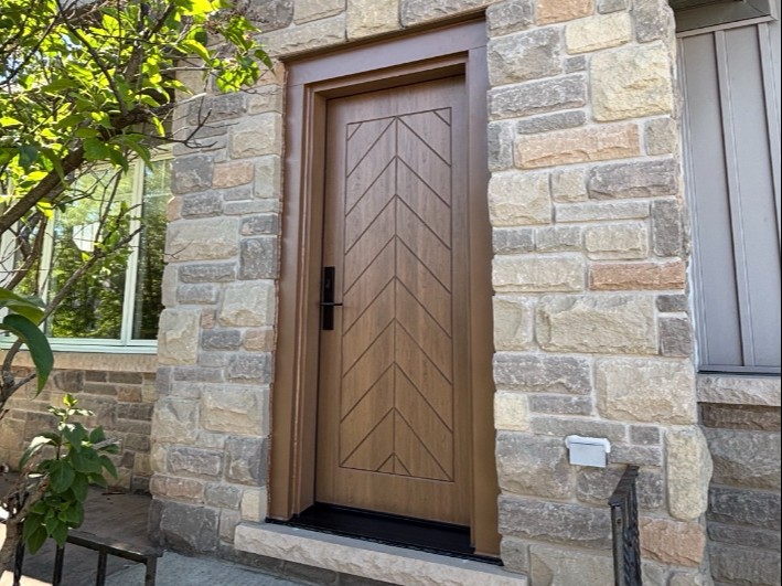 Modern woodgrain entry door upgrade in Innisfil