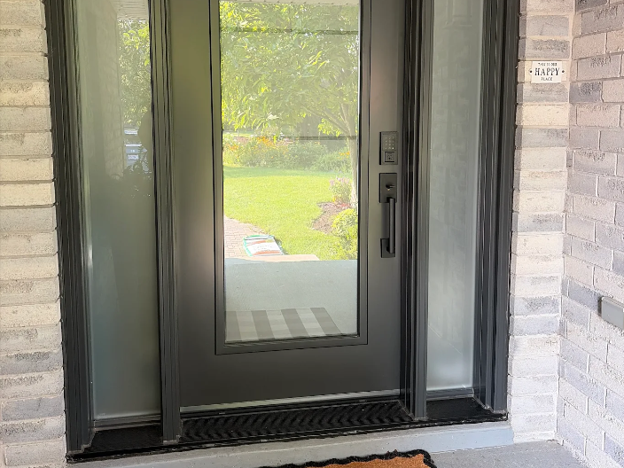 Sleek Gray Entry Door with Sidelights